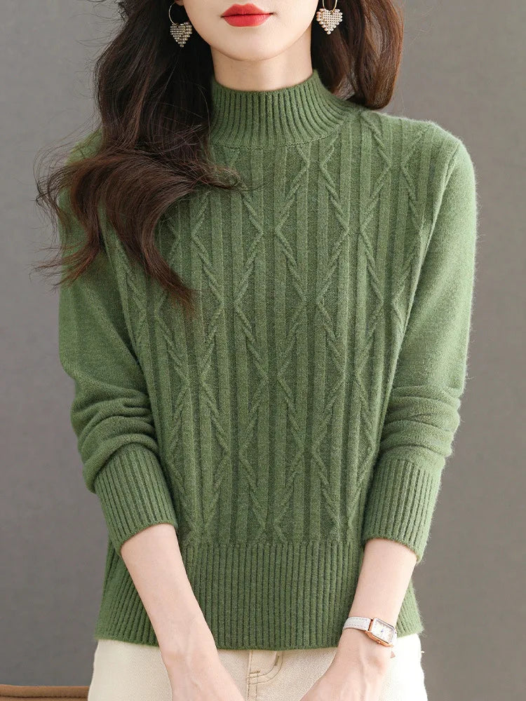 Women's Long Sleeve Top Half Turtleneck Warm Pullover Shirt Autumn Winter Clothes Woman Jumper Knitwear Female Pull Sweater