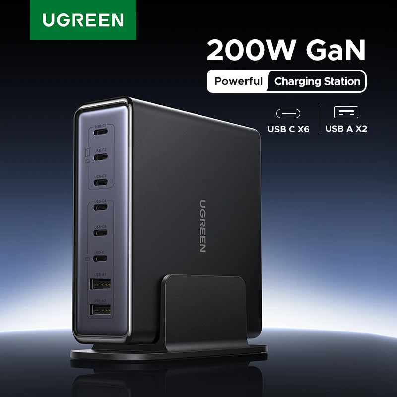 【Korean Plug】UGREEN 200W GaN Charger 8 in 1 Desktop Charging Station For Macbook Laptop iPhone 18 17 Pro Xiaomi Samsung Tablet