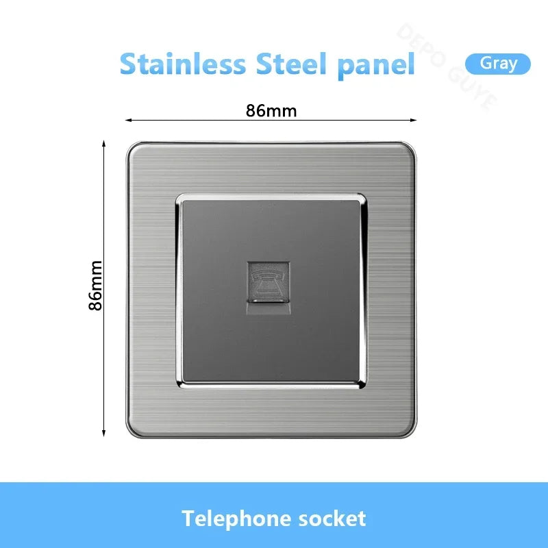 Universal Wall Light Switch Brushed Stainless steel Panel,UK Type-c 18W Quick Charging Socket 220V Double USB Electrical Outlet