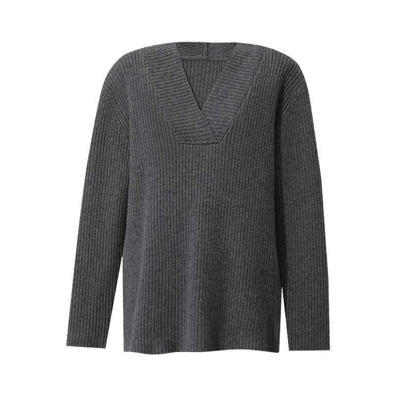 Amii Women's V-Neck Sweater Oversized Hooded Long Sleeve Drop Shoulder Casual Minimalist Knitted Top Autumn Sweaters 12643025