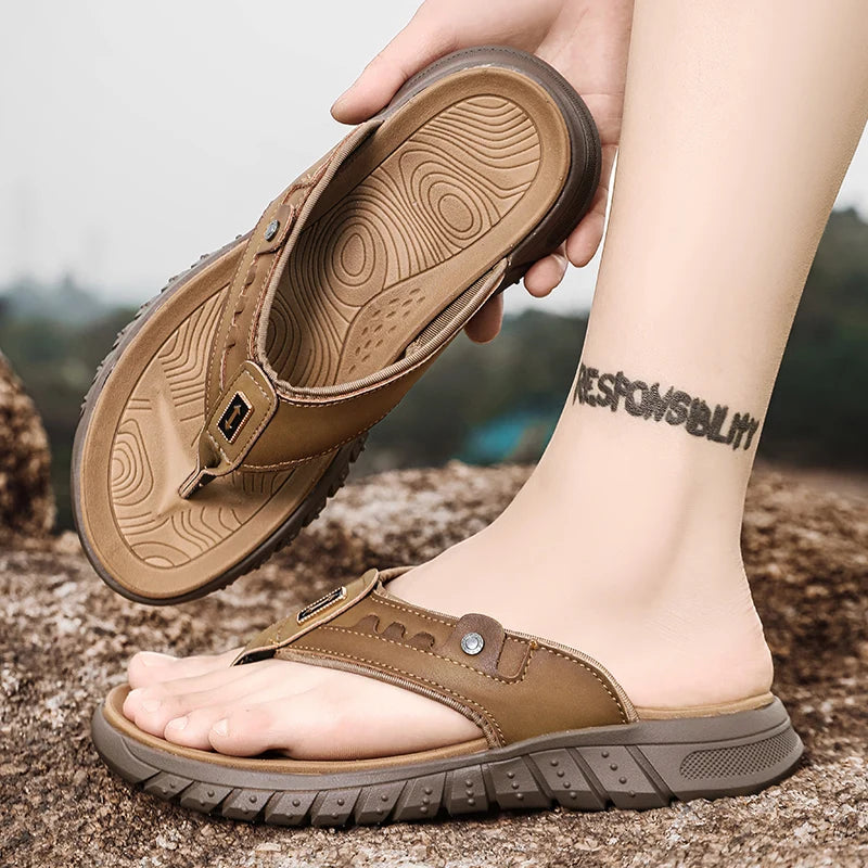 ��� Flip flops summer Men's outdoor thick soled beach shoes breathable cool non slip comfort sandals male casual hiking sandals