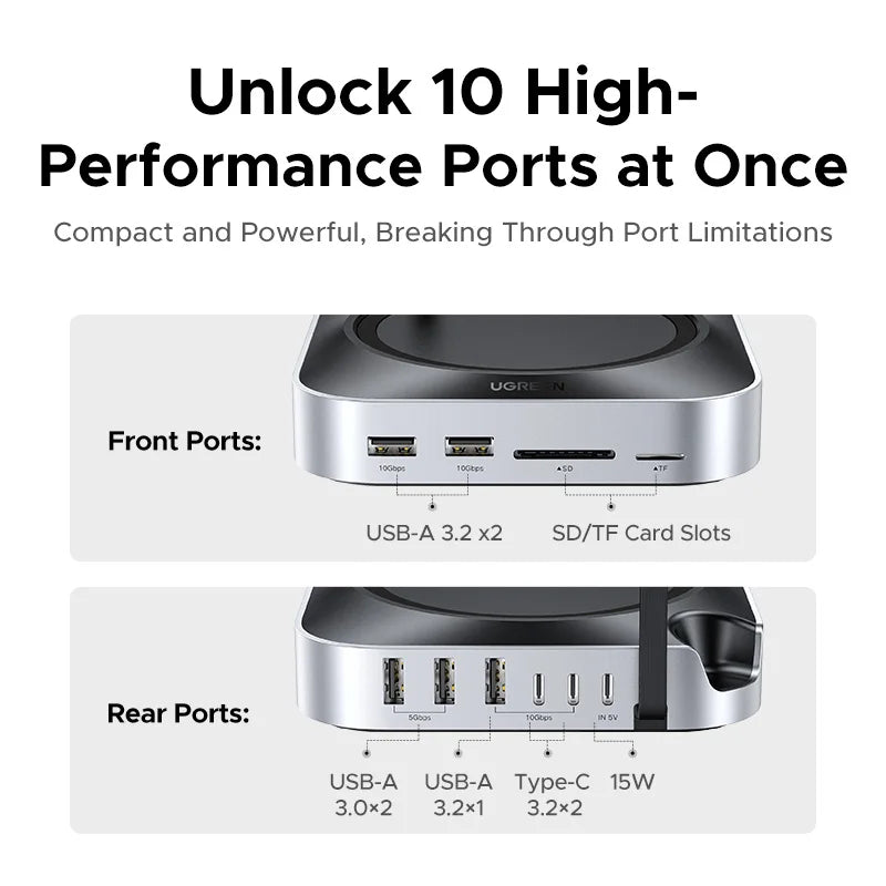 UGREEN USB HUB Docking Station for Mac Mini M4/M5/M6 M.2 NVMe SSD 8TB Max 10Gbps USB-A&C Ports SD&TF 170MB/s USB Splitter Dock