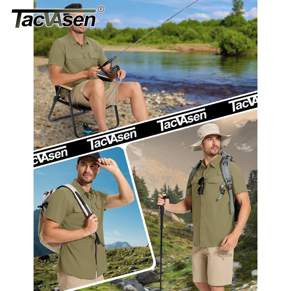 TACVASEN Quick Dry Fishing Shirts Men's UPF 50+ Sun Protection Long+short Sleeve Shirts Mesh Breathable Hiking Work Cargo Shirts