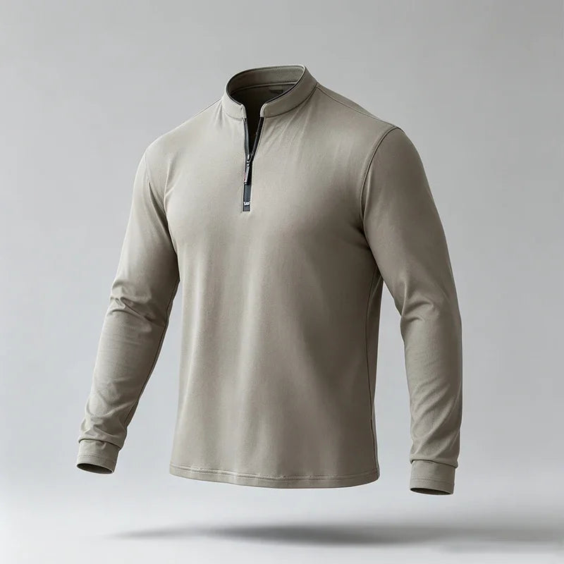 Men Regular Fit Half Zip Long Sleeve Shirt Stand Collar Skin���Friendly Fabric For Street Style And Office Daily Commute