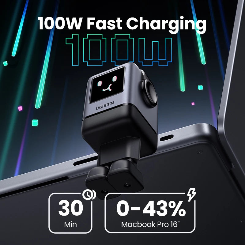 UGREEN Uno 100W GaN Charger Robot Design QC4.0 3.0 PPS PD 3.0 Fast Charger for iPhone 18 17 16 Pro Macbook Air Laptops Tablets