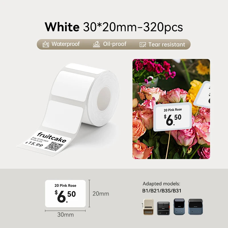 3 Rolls NIIMBOT B21 B3S B1 B31 Thermal Label Clothing Price Food Self-adhesive Tag Waterproof Smart Office Pocket Printer Label