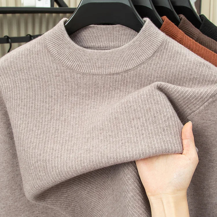 Men's Heavyweight Half High Collar Sweater 500g Thick Wool Blend Anti-Pilling Winter Pullover