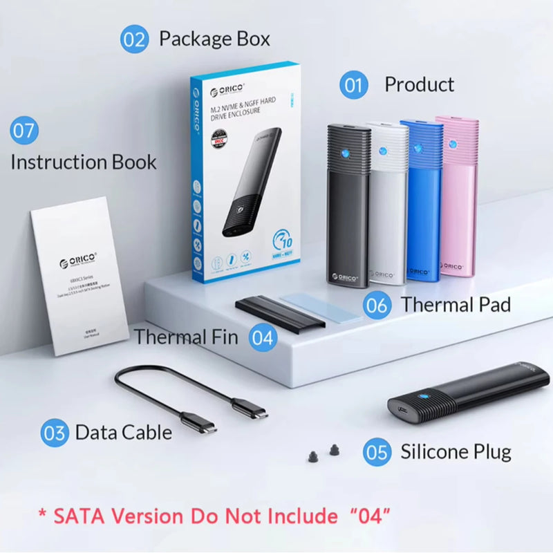 ORICO M2 SSD Enclosure NVMe NGFF 10Gbps PCIe M.2 SSD Case Portable USB C 3.2Gen2 Tool Free External Adapter with Metal Heat Sink