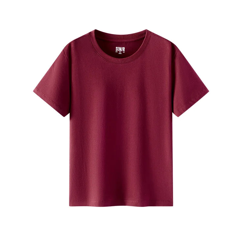 Semir Women Tshirt Solid Color Slim Fit Crew Neck Short Sleeve Summer 2026 Versatile Casual Everyday Fashion Top