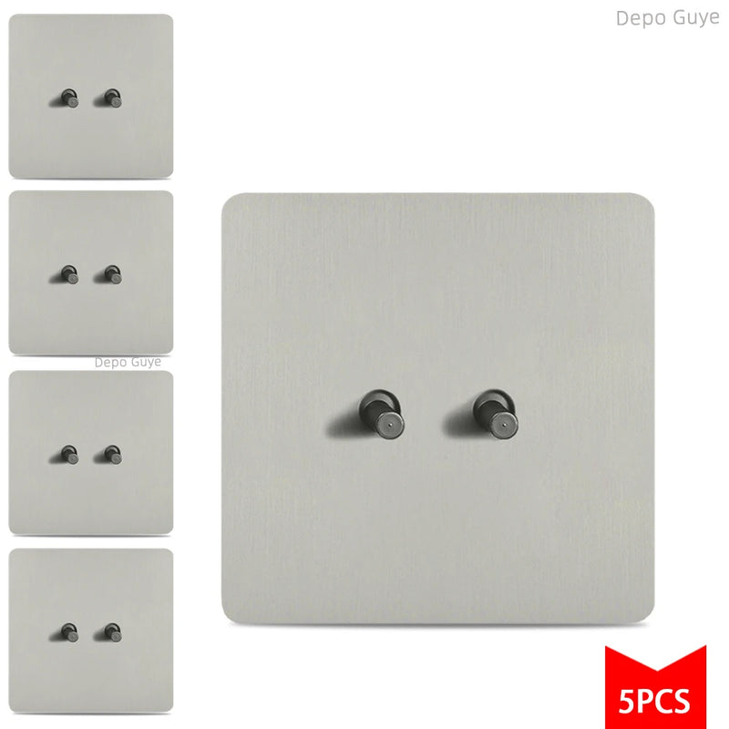Toggle Retro Switch Panel 1/2/3/4 Gang 2Way Silver Gray Brushed Stainless Steel Antique Wall Metal Lever Light Switch 5/10 PCS