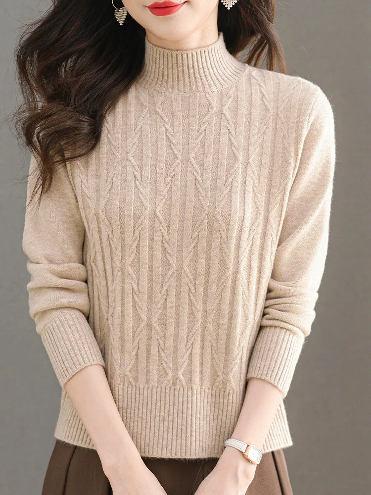 Women's Long Sleeve Top Half Turtleneck Warm Pullover Shirt Autumn Winter Clothes Woman Jumper Knitwear Female Pull Sweater