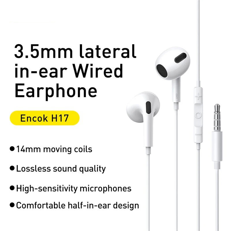 កាសស្តាប់ត្រចៀក Baseus H17 3.5mm មានខ្សែសម្រាប់បញ្ជាជាមួយមីក្រូហ្វូនសម្រាប់តន្ត្រី និងកីឡា