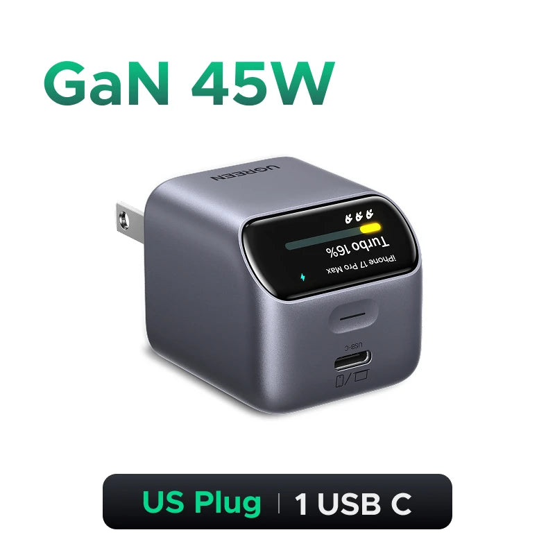 UGREEN 45W GaN Charger With Smart Display PD3.2 AVS PPS UFCS For iPhone 18 17 Pro Max Samsung S26 Macbook iPad Air Xiaomi Tablet