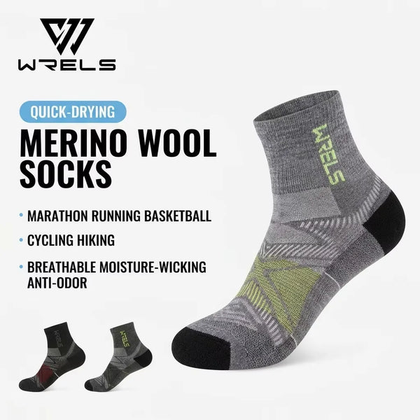 WRELS 1/2/3 Pairs Trekking Socks Merino Wool Moisture Wicking Crew Socks Thermal Cushioned Anti Blister Outdoor Hiking Work Sock