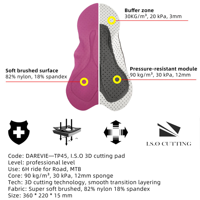 ខោជិះកង់បុរស DAREVIE Bretelle Seamless 2.0 PRO Level សម្រាប់បុរស 6 ម៉ោង 500 គីឡូម៉ែត្រ លាតសន្ធឹងបាន 4 ផ្លូវ
