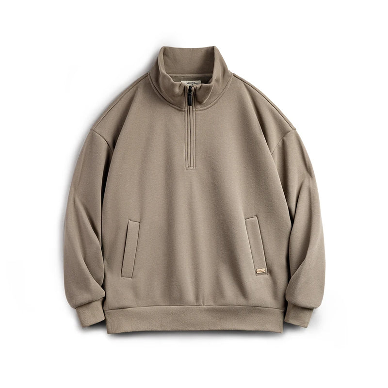 Maden Casual Half-Zip Stand Collar Fleece Sweatshirt Cleanfit Solid Pullover Warm Hoodies Men's Fall and Winter Top without Hood
