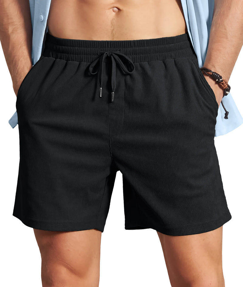 TACVASEN Men's Corduroy Texture Casual Shorts 6" Inseam for Summer Beach Vacation Elastic Waist Drawstring Lightweight Pockets