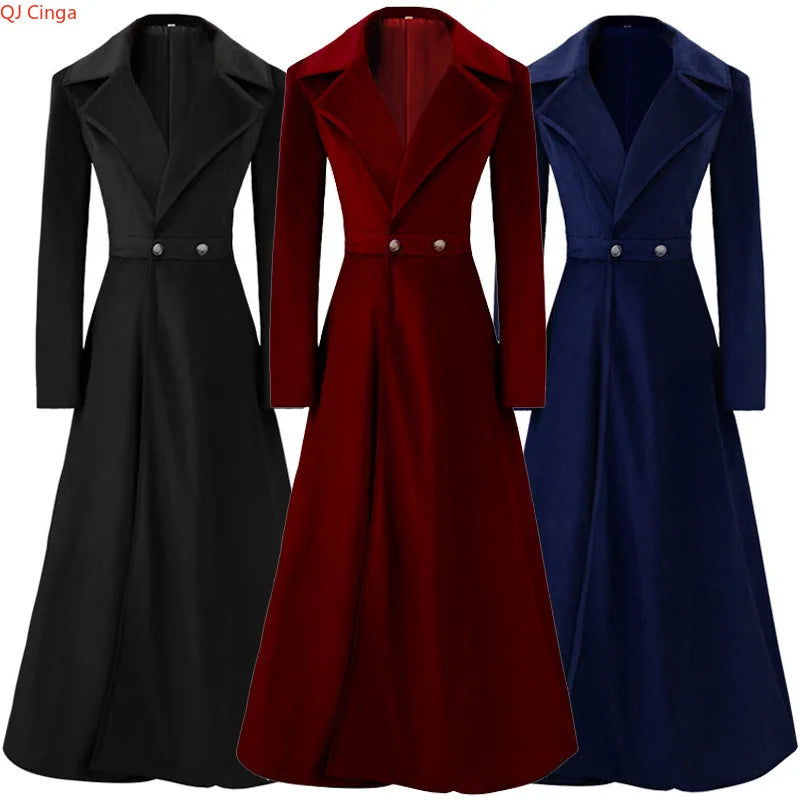 2026 Spring New Arrivals: Women's Red Long-Sleeve Trench Coat, Blue V-Neck Long Jacket, Black Vintage Overcoat.