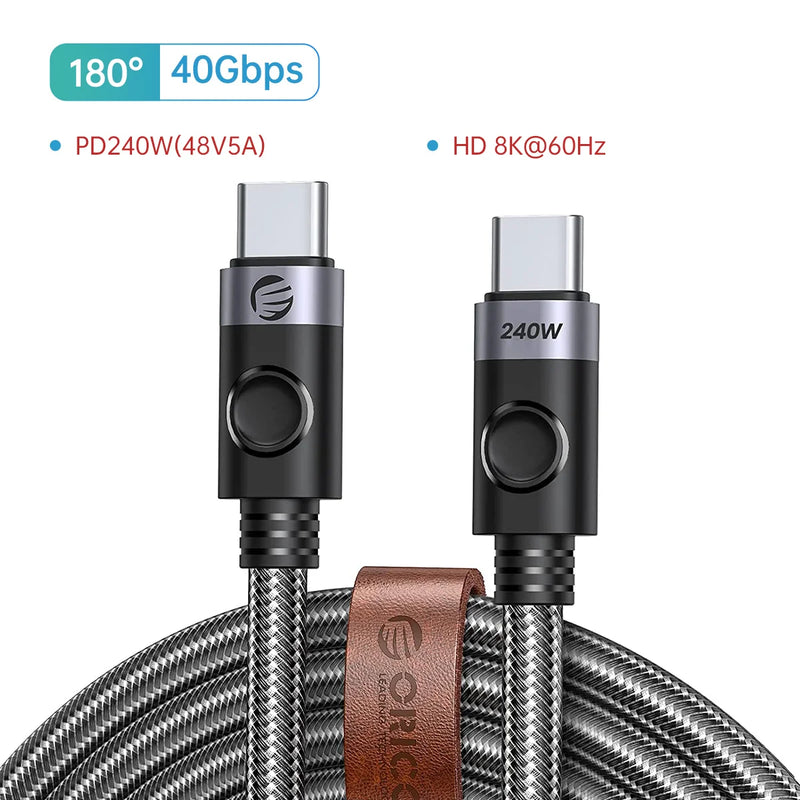 ORICO 2 In 1 40Gbps USB C Cable PD100W Fast Charger Cord 8K @60Hz HD USB 3.0 to USB C Cable for Macbook Thunderbolt 4 PS4