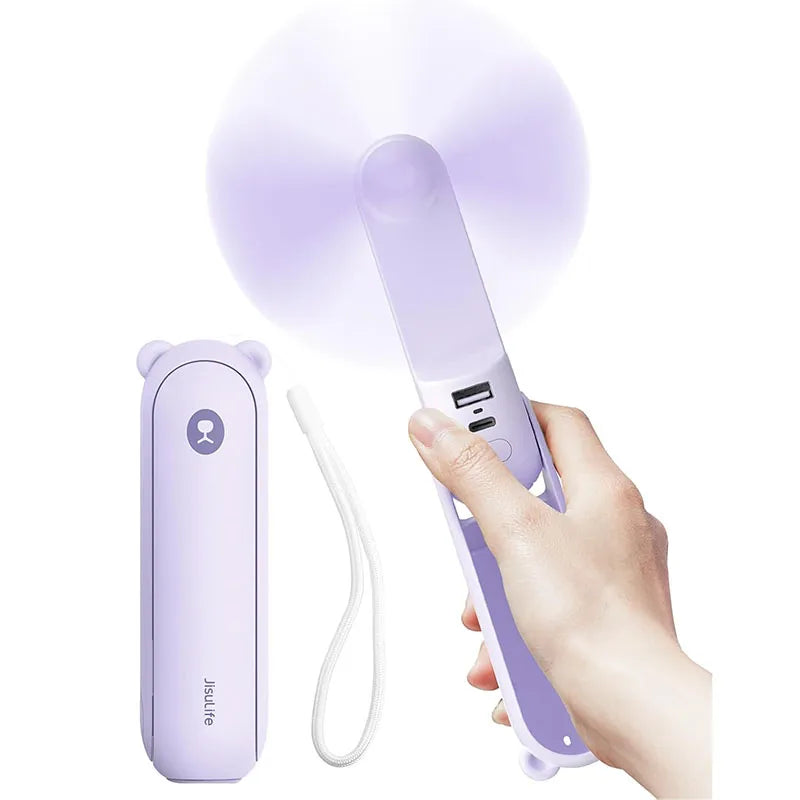 JISULIFE Handheld Fan, 4500mAh Battery 37hrs Runtime, 3 Speeds, Pocket Portable Folding Personal Fan with Power Bank Flashlight