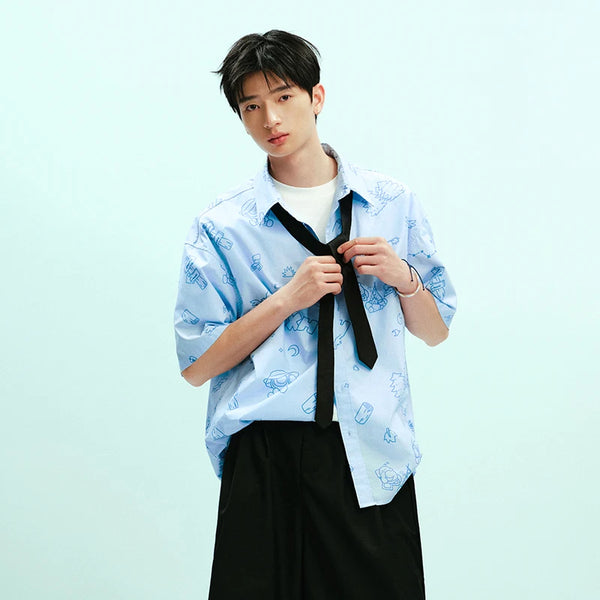 អាវបុរស Semir ដៃខ្លីកប្បាសបត់ចុះក្រោមលំនាំបោះពុម្ពពេញរដូវក្តៅ 2026 ស្ទីលធម្មតាប្រចាំថ្ងៃសប្បាយៗ