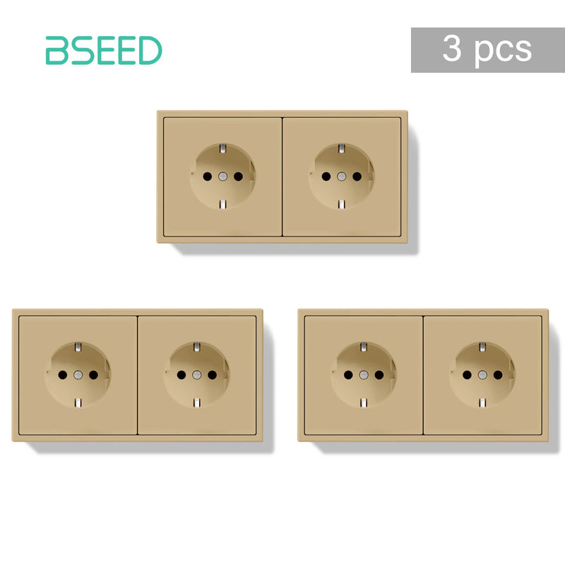 BSEED E Series 1/3/5 Pack Double Wall Sockets Electrical Power Outlets Bulk Set White Black Plastic Frame Kid Protection 16A