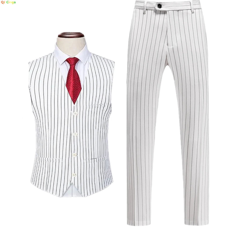 Men's Red Two-Piece Set, Sleeveless V-neck Vest with Trousers, White, Black, Red, Silver, Green,Purple To Choose From!