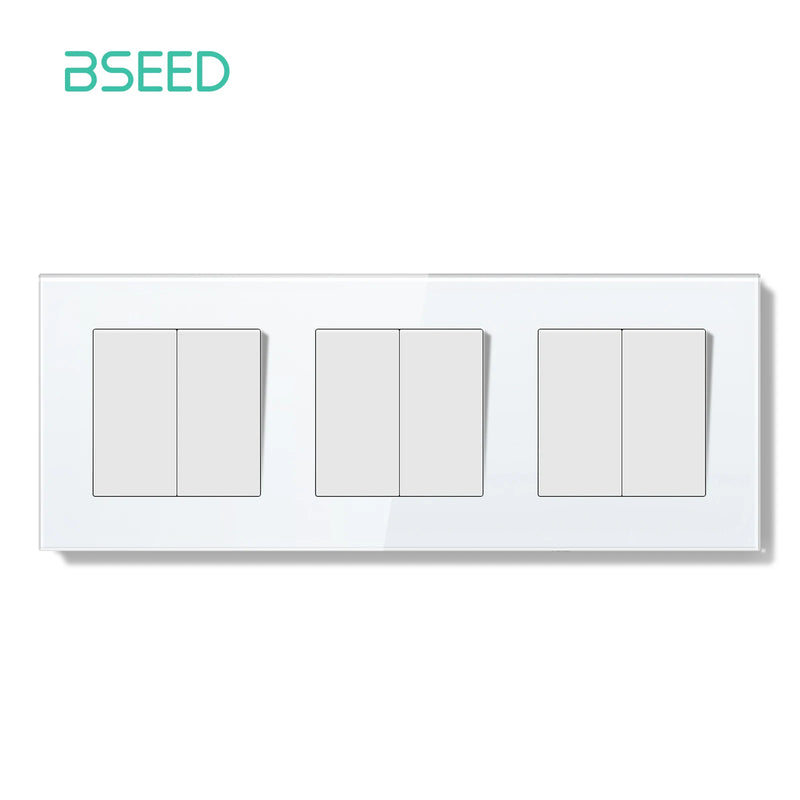BSEED E Series Mechanical Button Switch 1/2Gang 1Way Double Light Switch Triple Toggle Switch Glass Panel Switch On Off 250V