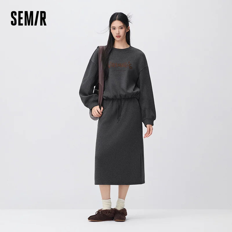 Semir Women Fleece Sweatshirt Fleece Lined Side Slit Minimal Design Two Piece Layering 2026 New Winter Daily Wear
