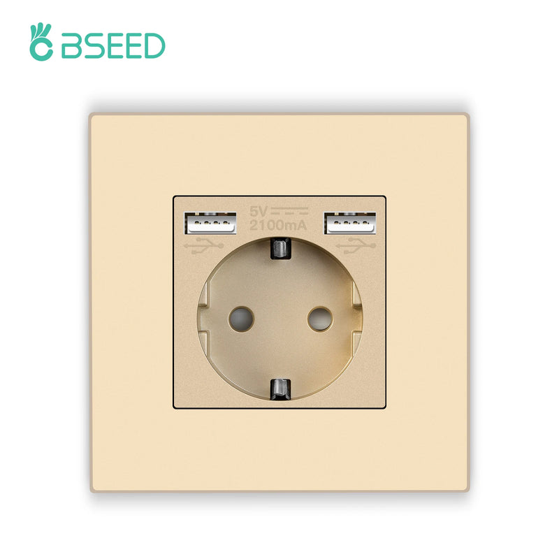 BSEED EU Single Wall Sockets Double 5V 2.1A USB Socket Phone Charge Triple Power Plugs With Plastic Panel Four Frame Outlets
