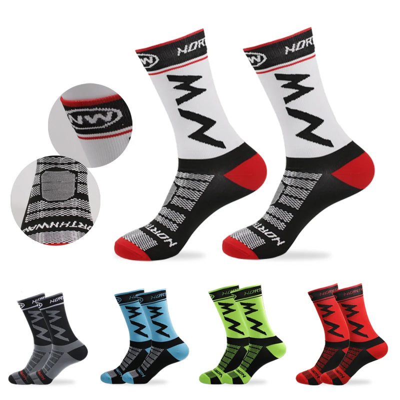 WRELS 1/2/3 Pairs Cycling Socks Fast Dry Crew Compression Socks Men Women No-Slip Cushioned Road Bike MTB Riding Athletic Socks