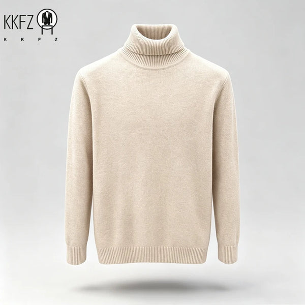 Mens Soft Turtleneck Knit Sweater Long Sleeve Ribbed Trim Suitable For Vacation Hangout And Leisure Cold Weather Scenes