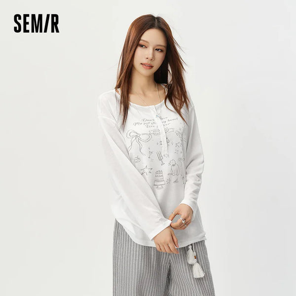 អាវយឺត Semir សម្រាប់នារី បោះពុម្ពលើអាវធំ ដៃវែង រដូវក្តៅ ឆ្នាំ២០២៦ រលុង ធម្មតា