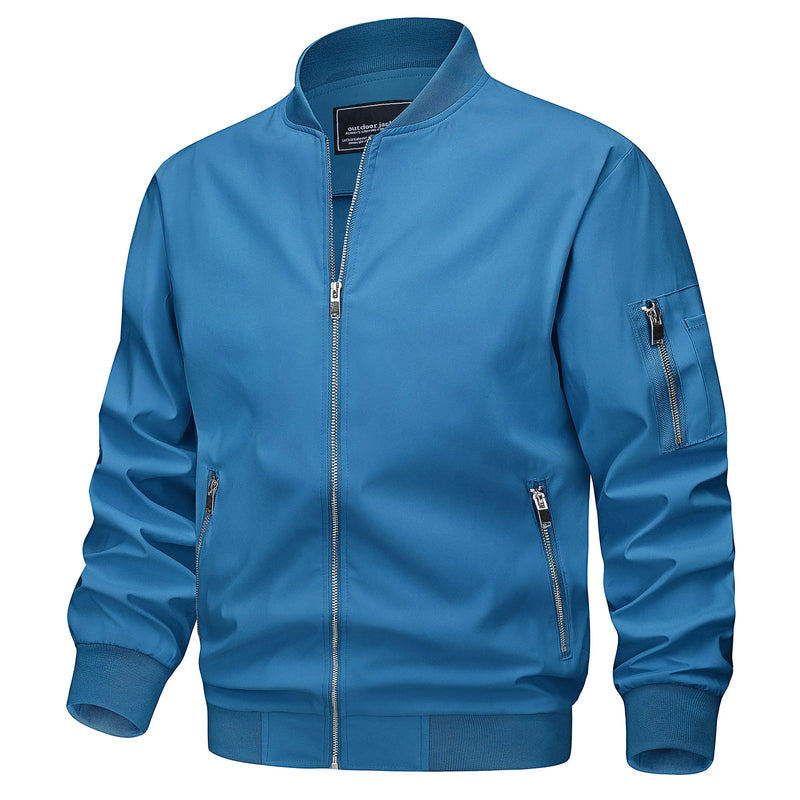 TACVASEN Mens Spring Fall Thin Daily Jackets Lightweight Casual Windproof Zip Pockets Coats Biker Outwear Outdoor Male