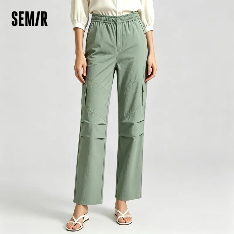 Semir Women Pants Wide 2026 Leg Knitted Loose Fit Elastic Waist Drawstring Urban Casual Everyday Style Soft Comfortable