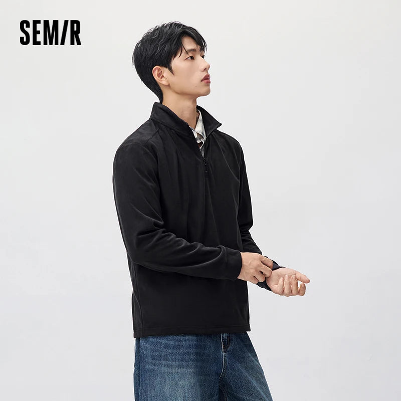 អាវយឺតប៉ាក់ Semir សម្រាប់បុរស ទម្ងន់ស្រាល ធ្វើពីរោមចៀមប៉ូល ពាក់កណ្ដាលអាវ 2026 ថ្មីសម្រាប់ពាក់ប្រចាំថ្ងៃ រដូវរងា រចនាប័ទ្មធម្មតា សម្រាប់អាកាសធាតុត្រជាក់