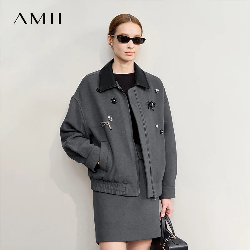 អាវធំ AMII សម្រាប់នារី 2025 រដូវរងាថ្មី រលុង មធ្យម និងវែង ស្បែក PU កំពូលសម្រាប់នារី ក្តៅ អាវរោមចៀម ងាយស្រួលប្រើ 12554053