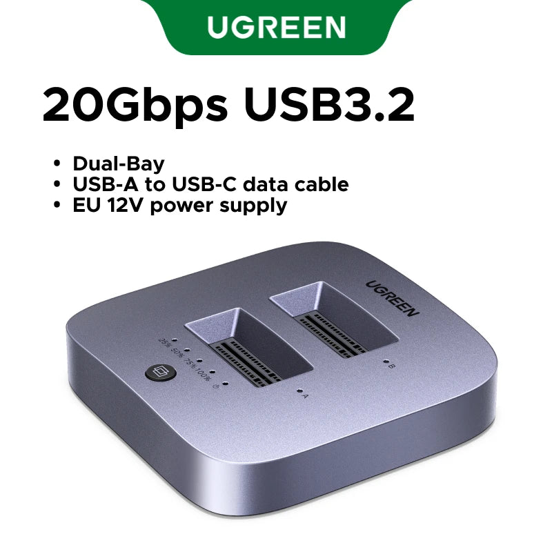 NEW！UGREEN USB 3.2 20Gbps M.2 SSD Docking Station Dual-Bay for M.2 NVMe SSD Disk Case HDD Box Dock Supports 4TB Storage