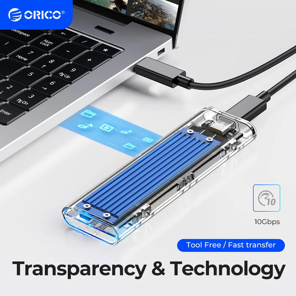 ORICO M2 SSD Case NVME SATA SSD Enclosure Tool Free 10Gbps M.2 to USB Type C Transparent External Adapter Support UASP Trim