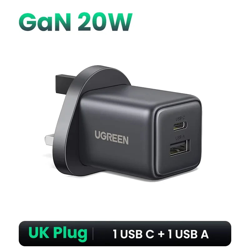 UGREEN 20W GaN Charger Mini USB C Phone Charger PD3.0 QC3.0 For iPhone 17 16 15 Pro Max Samsung S25 Xiaomi Tablet iPad Air Pro