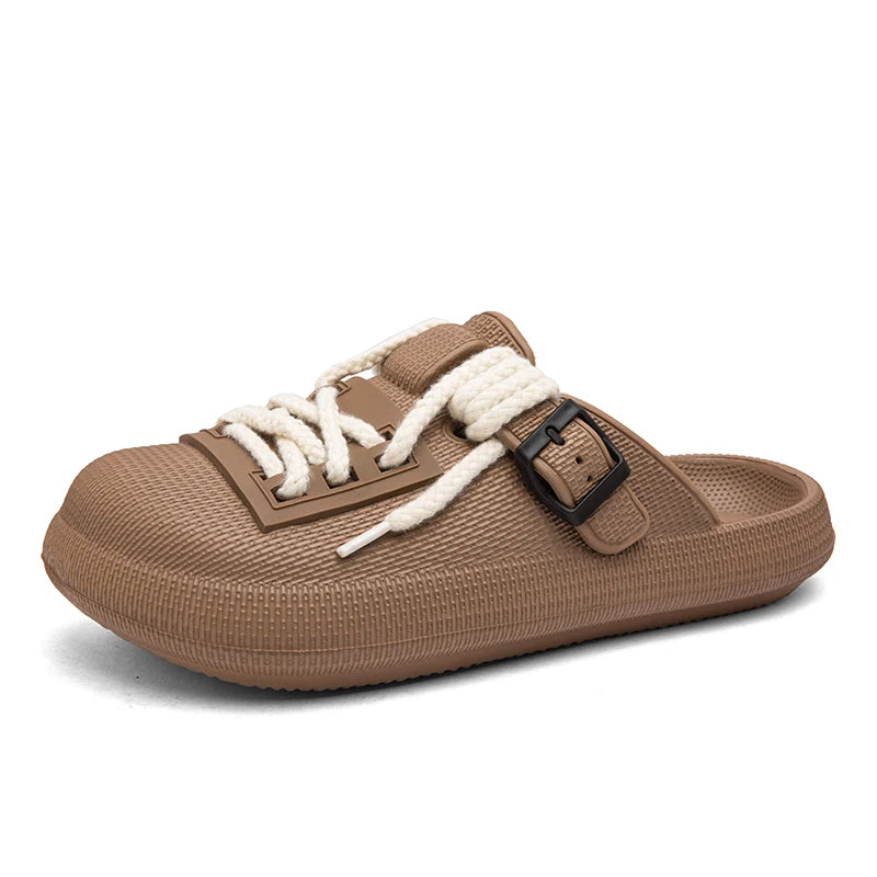 Men's breathable slip on casual slippers summer soft-sole anti-slip outdoor walking slippers fashion youth sports semi-slippers