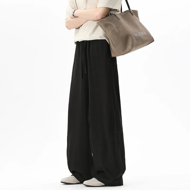 Men Linen Blend Baggy Harem Trousers Elastic Drawstring Closure Relaxed Tapered Shape For Leisure And Daily Wear
