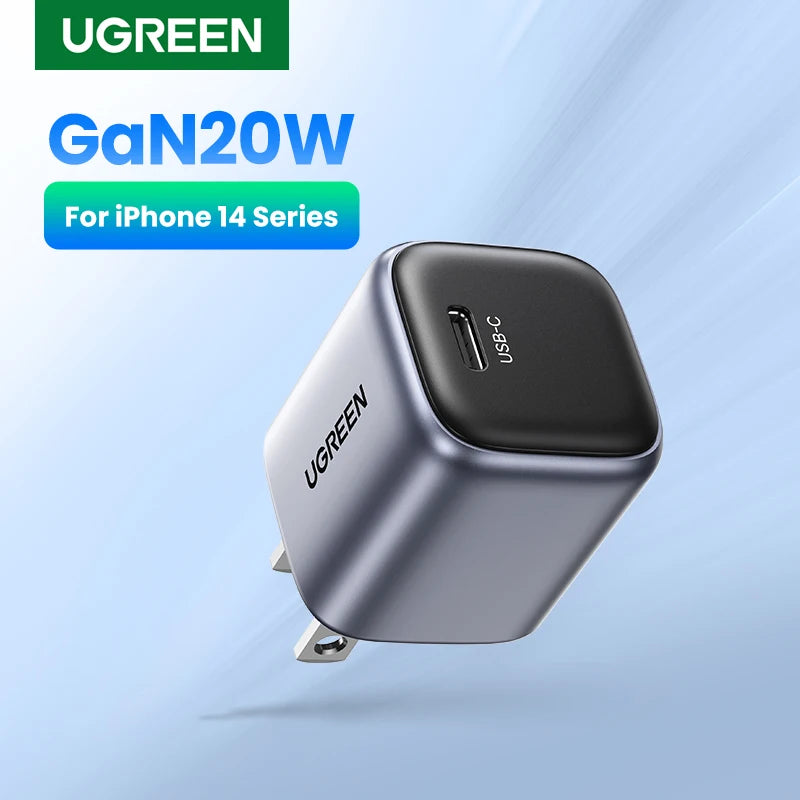 【US Plug】UGREEN 20W GaN Charger PD Fast Charger USB C PD3.0 QC3.0 Quick Charging For iPhone 15 14 Pro Samsung Xiaomi USB Charger