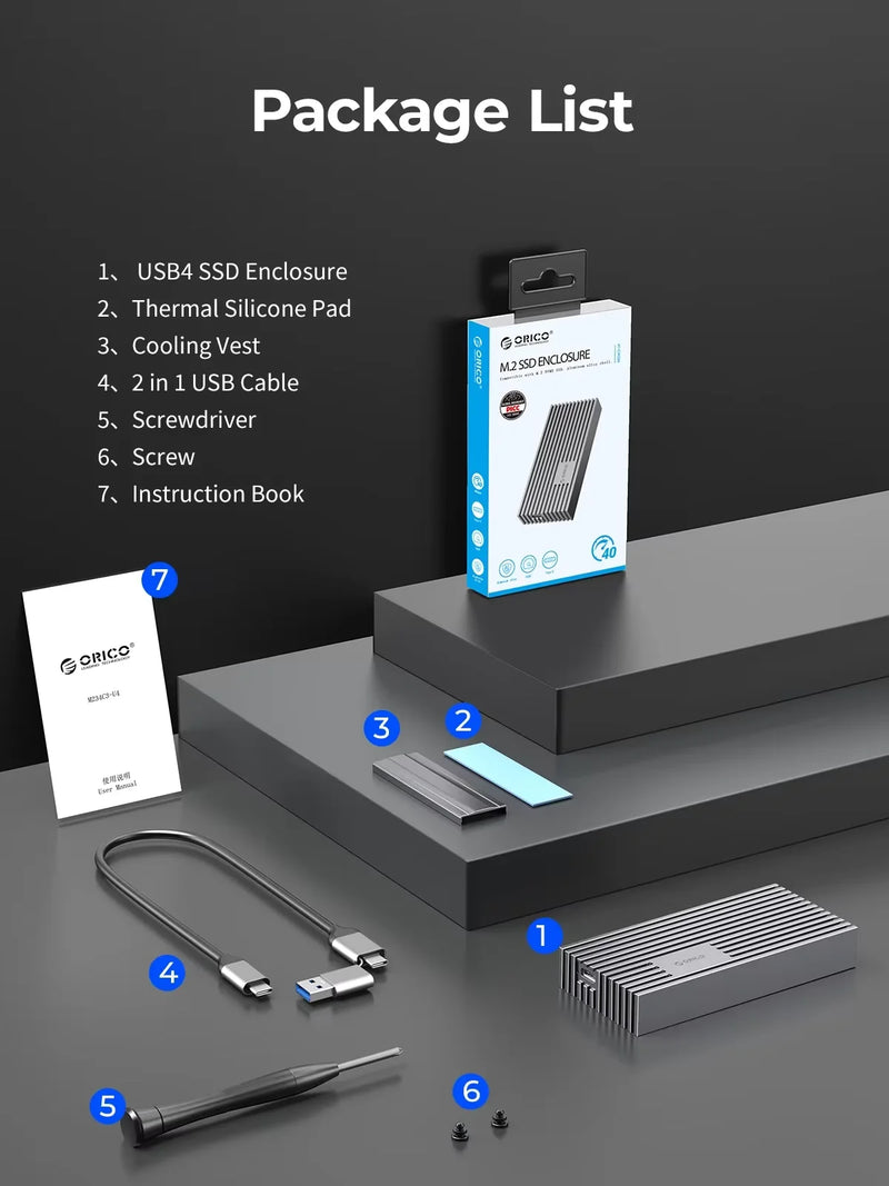 ORICO NVMe M.2 SSD Enclosure USB4 40Gbps PCIe3.0x4 20Gbps 10Gbps M.2 External Case Compatible with Thunderbolt 3/4