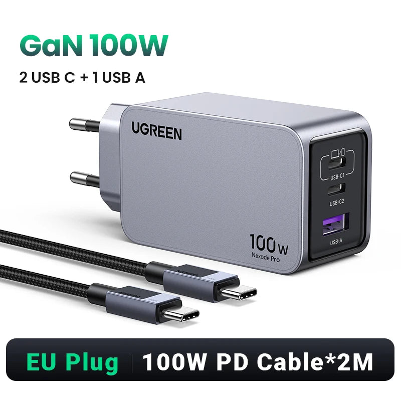UGREEN 100W GaN Charger USB C Charger QC4.0 3.0 Quick Charge For Macbook Laptop Tablet PD Fast Charger For iPhone 17 16 15 Pro