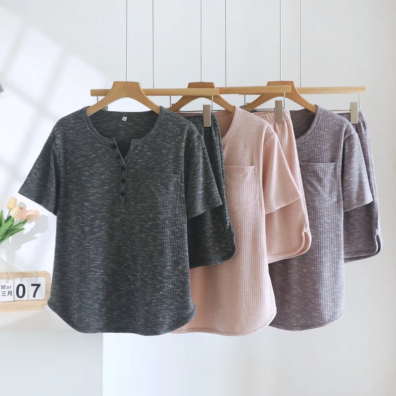 Chest Pads Women’s Summer Pajamas for Women Two-Piece Pijama Short Sleeve Sleepwear Night Wears For Females Loungewear Suit