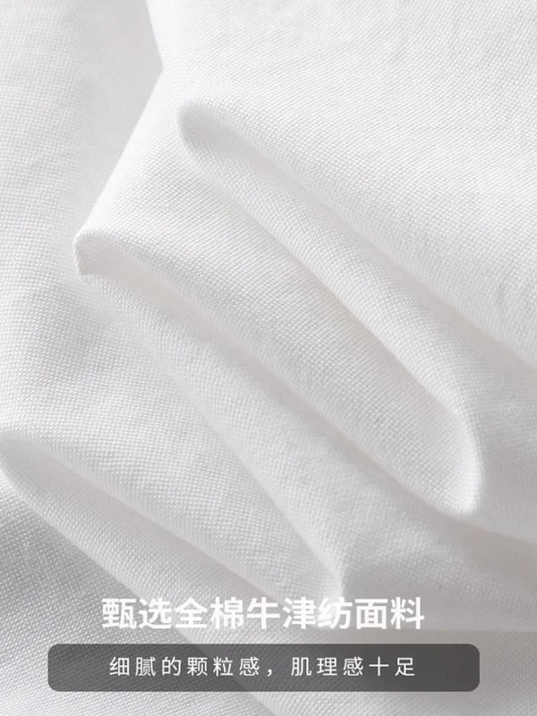 DUKEEN 100% Cotton Oxford Collarless Shirts for Men Spring and Autumn Casual Plain Long-Sleeve Blouse Men's Clothing White