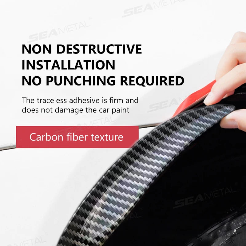 SEAMETAL 4pcs Wheel Eyebrow Anti-collision Strips Decorative Sticker Black/Carbon Fiber Decorative Strips Anti-scratch Mud Guard