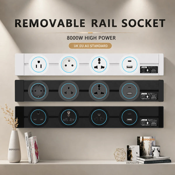 Wall Power Track Socket EU UK FR Korea Standard Home Kitchen Bathroom Office Wall Electric Sockets Plugs Adapters White Black