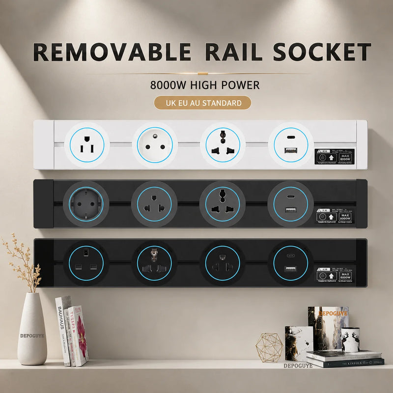 Wall Power Track Socket EU UK FR Korea Standard Home Kitchen Bathroom Office Wall Electric Sockets Plugs Adapters White Black